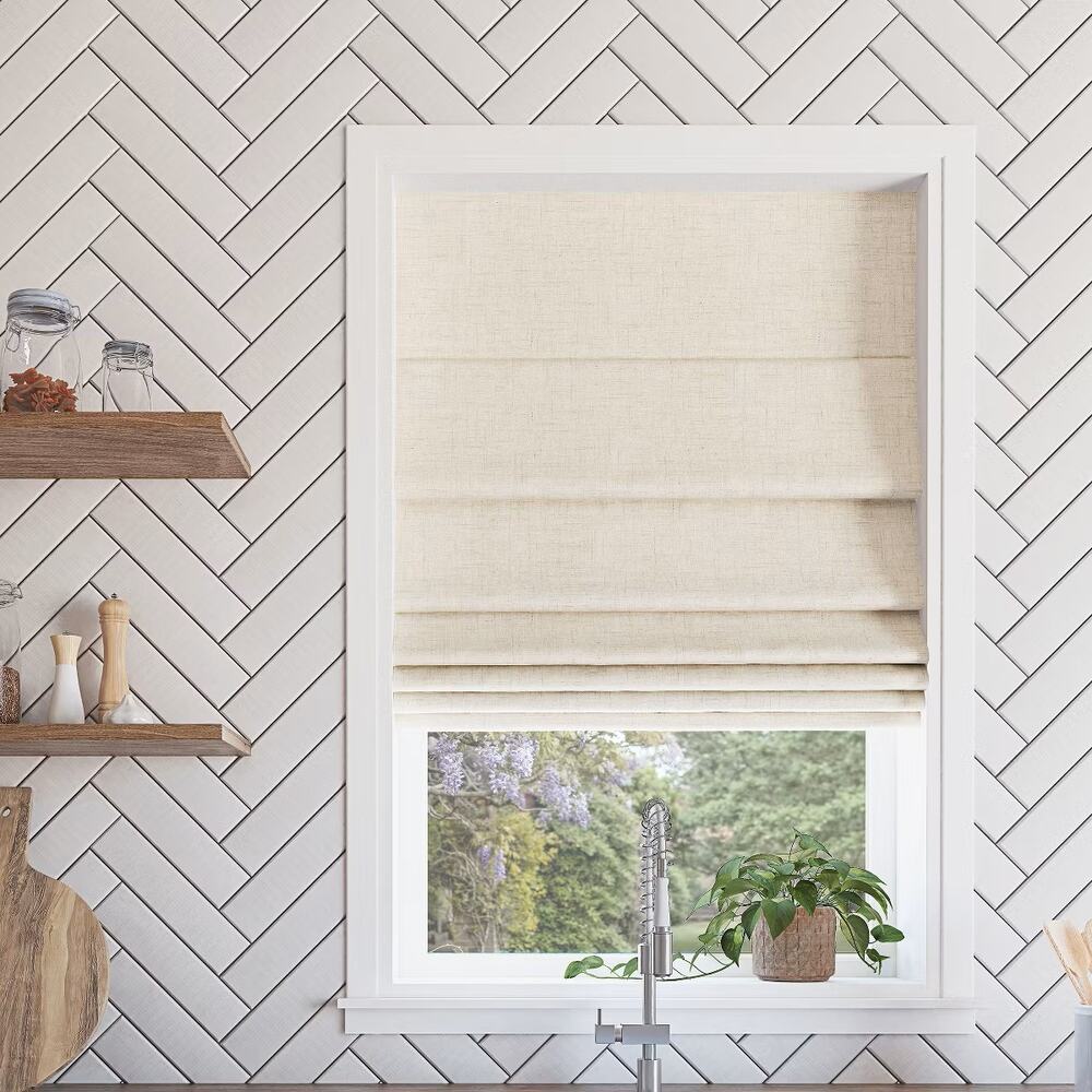 34x64 Sun Zero 100% Blackout Somerton Textured Cordless Roman Window Shade